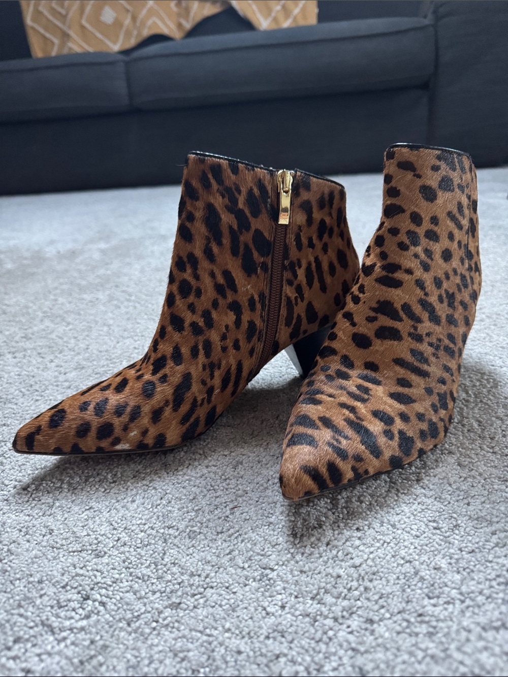 Franco Sarto Cowhide Cheetah Print Pointed Toe Ankle Boots - Women